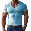 【24-hour shipping out】Men's Solid Color V-neck Short-sleeved T-shirt 97583947X sold by Manly