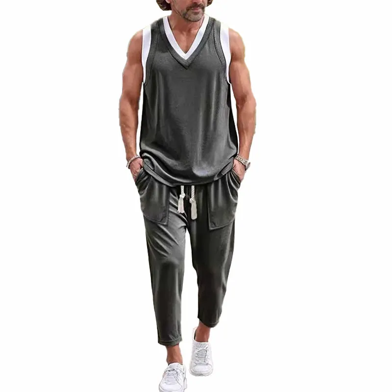 Men's Contrasting Color Vest and Trousers Two-piece Set 62776636X sold by Manly