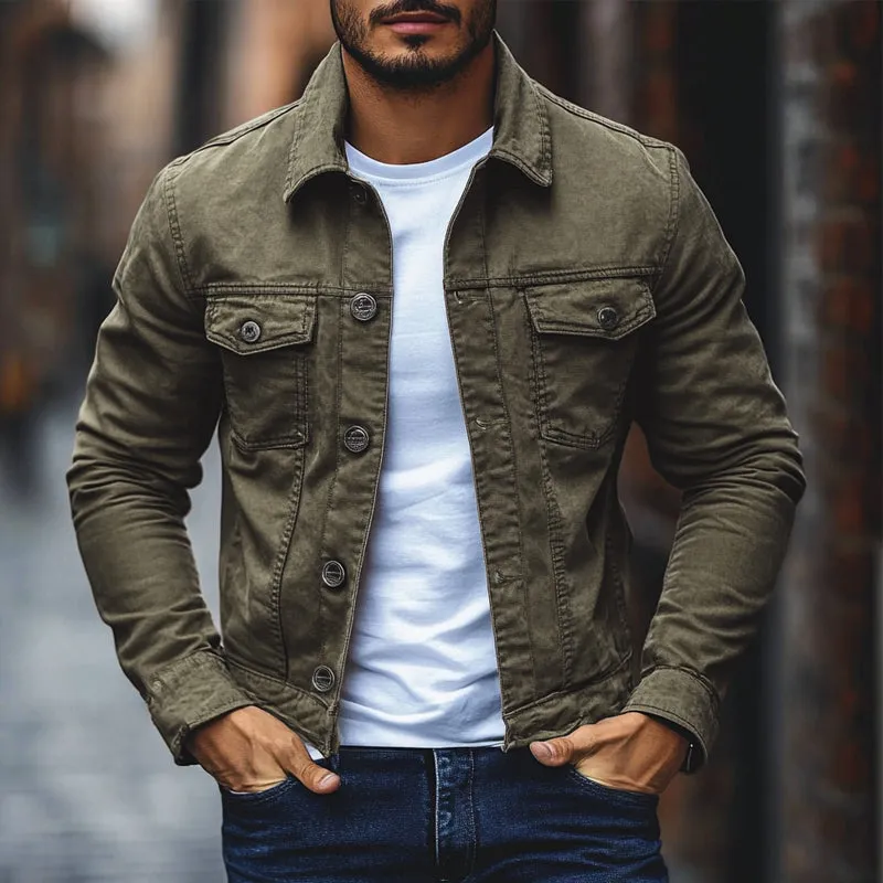 Men's Solid Lapel Washed Denim Jacket 26761066X sold by Manly product image thumbnail 2