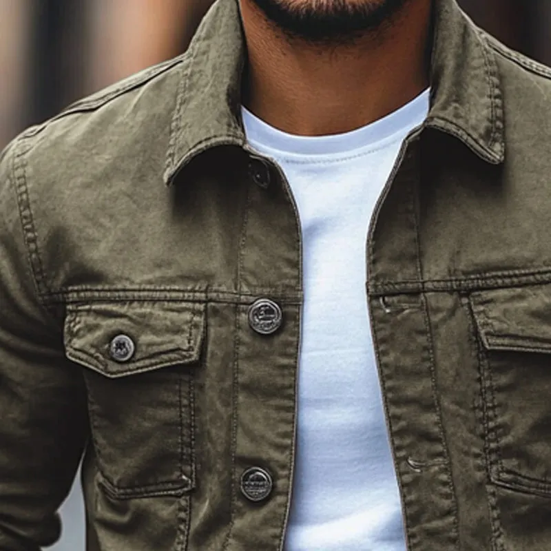 Men's Solid Lapel Washed Denim Jacket 26761066X sold by Manly product image thumbnail 3