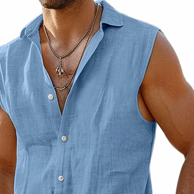 Men's Cotton and Linen Lapel Casual Vest 51542466X sold by Manly product image thumbnail 3