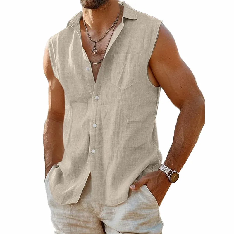 Men's Cotton and Linen Lapel Casual Vest 51542466X sold by Manly