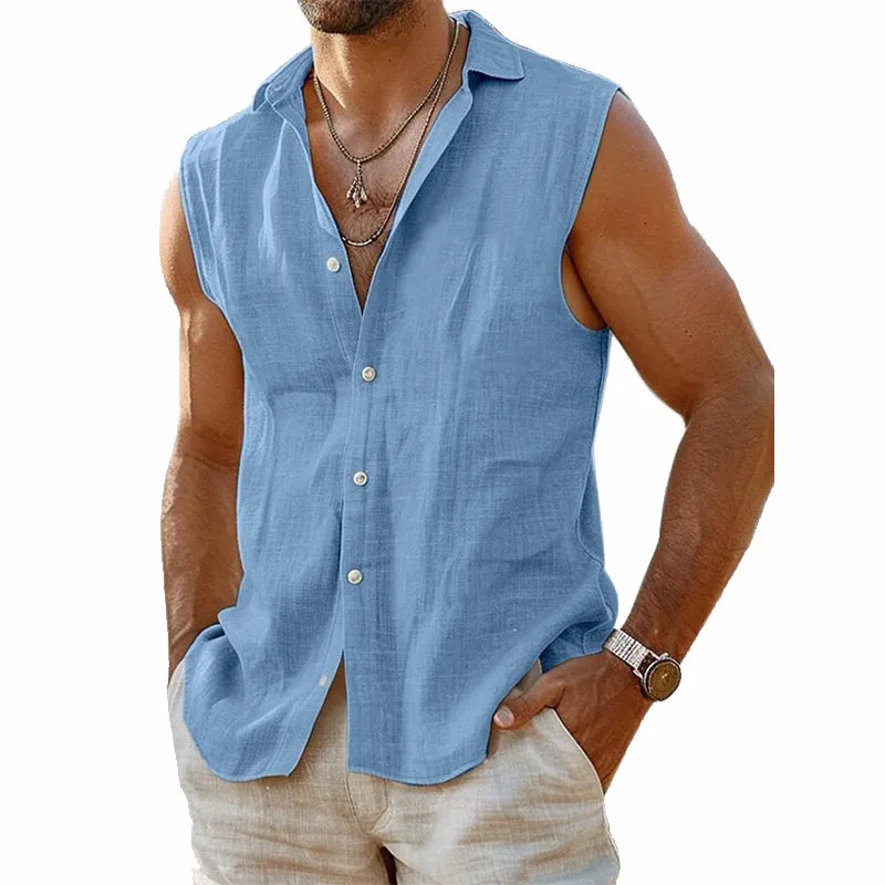 Men's Cotton and Linen Lapel Casual Vest 51542466X sold by Manly product image thumbnail 2