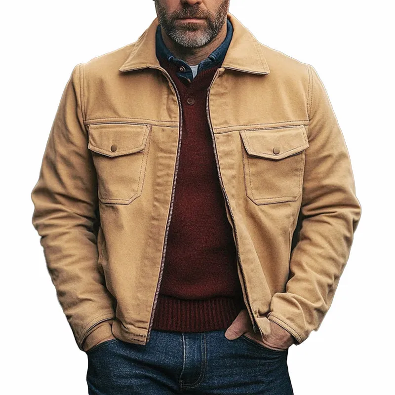 Men's Canvas Lapel Zip-Up Jacket 57336100X sold by Manly
