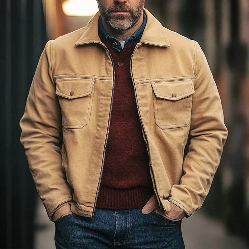 Men's Canvas Lapel Zip-Up Jacket 57336100X sold by Manly product image thumbnail 2