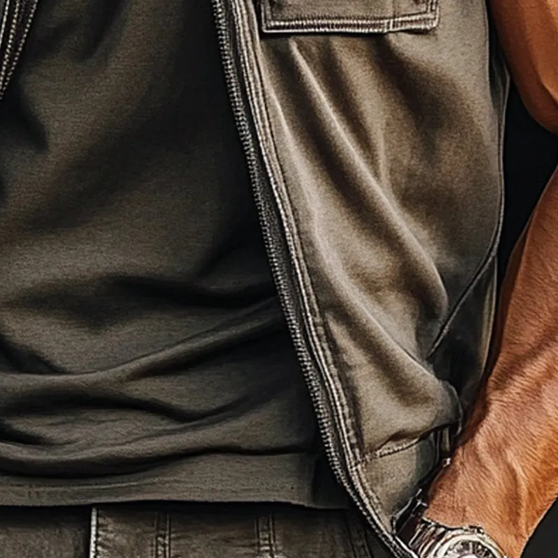 Men's Cotton Lapel Short-sleeved Zipper Vest 18239013X sold by Manly product image thumbnail 3