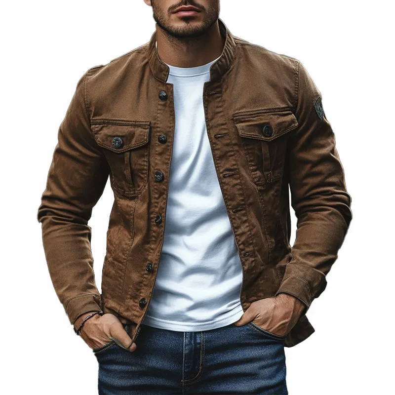 Men's Solid Color Stand Collar Single Breasted Jacket 40371081X sold by Manly