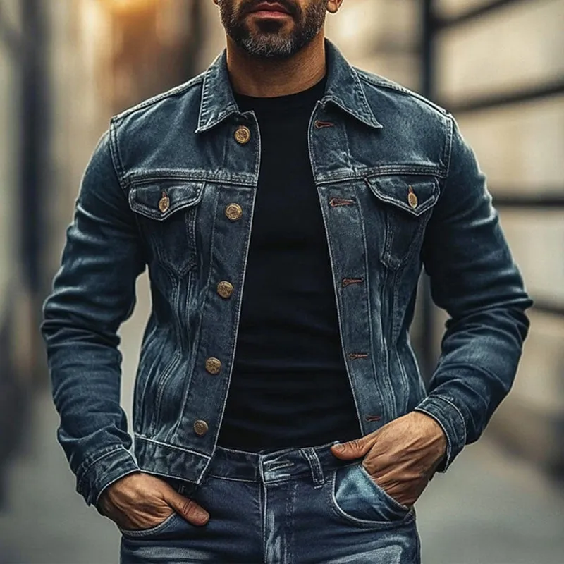 Men's Vintage Lapel Denim Jacket 91156834X sold by Manly product image thumbnail 3