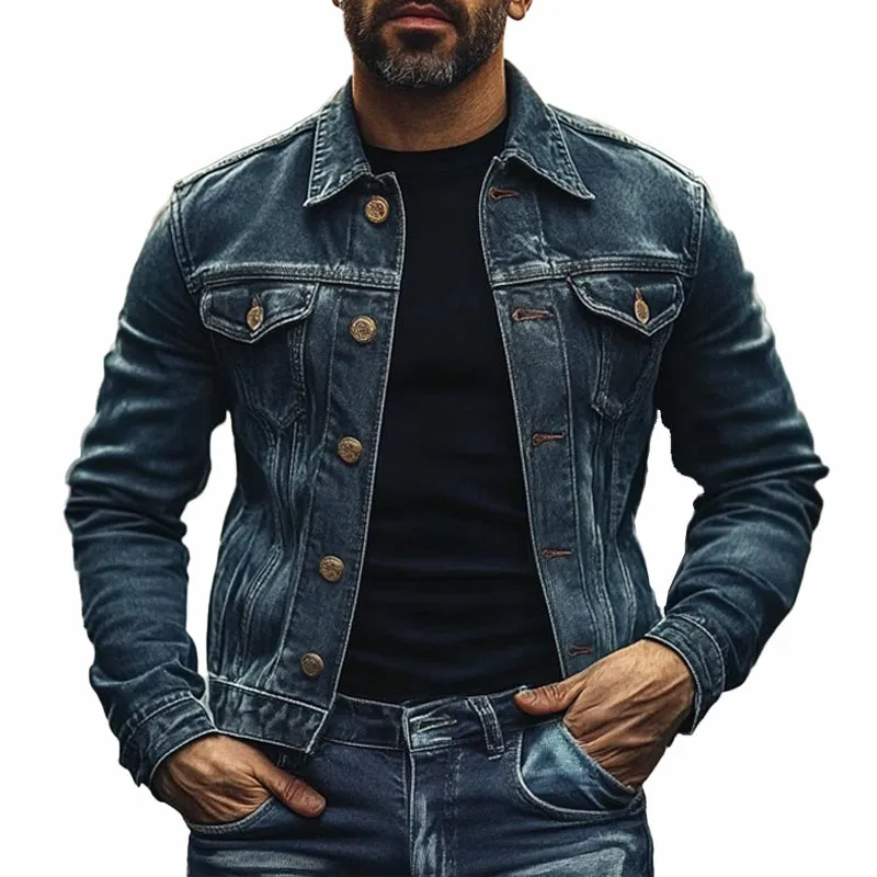 Men's Vintage Lapel Denim Jacket 91156834X sold by Manly