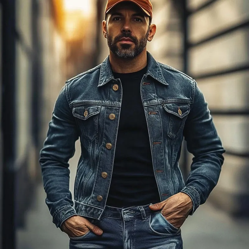 Men's Vintage Lapel Denim Jacket 91156834X sold by Manly product image thumbnail 2