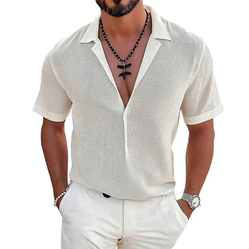 Men's Casual Lapel Pullover Short Sleeve Shirt 06729413X sold by Manly