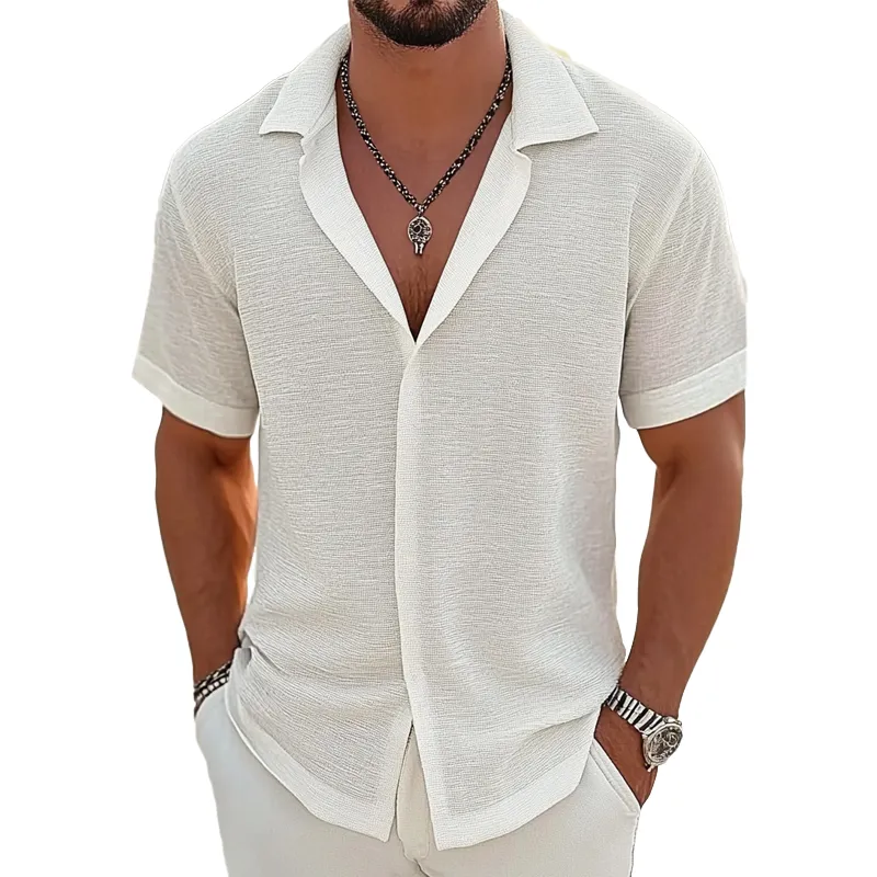 Men's Solid Color Lapel Short Sleeve Shirt 95757106X sold by Manly