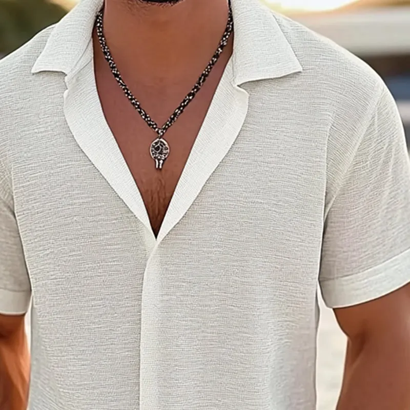 Men's Solid Color Lapel Short Sleeve Shirt 95757106X sold by Manly product image thumbnail 2