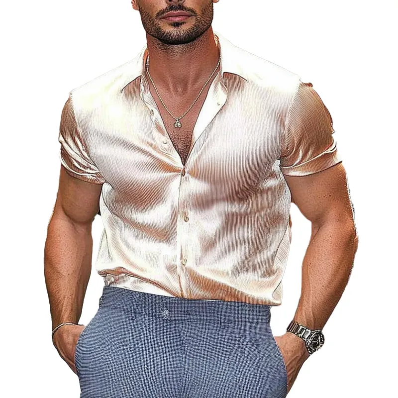 Men's Solid Color Lapel Short Sleeve Shirt 89084491X sold by Manly