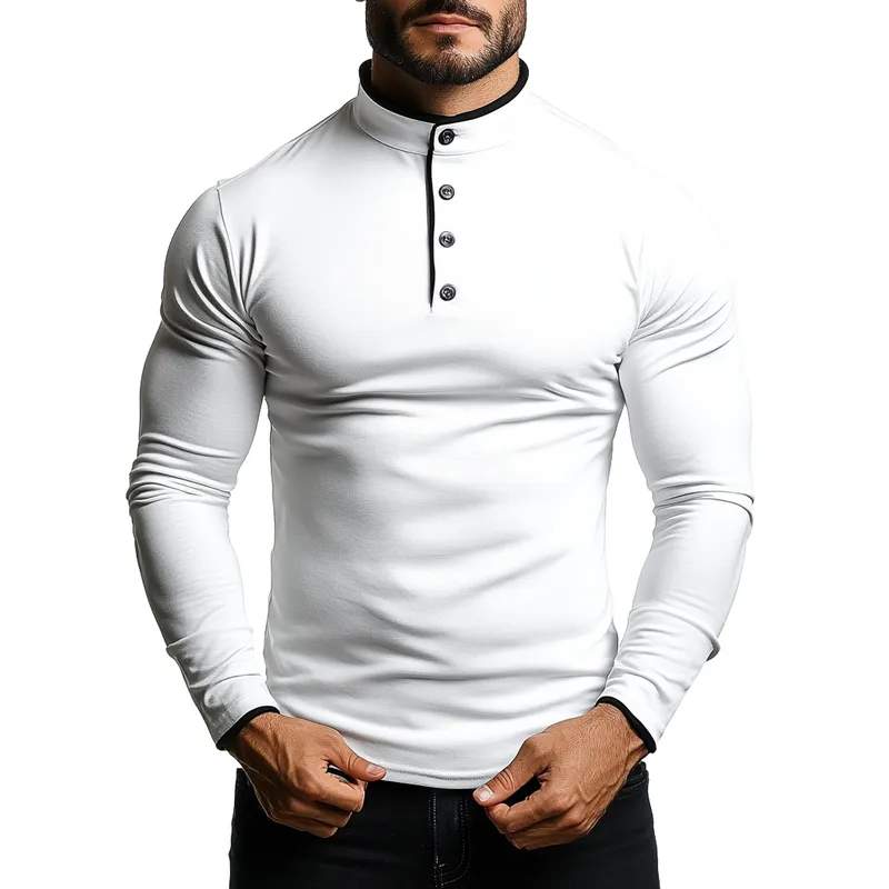 Men's Vintage Casual Henley Collar Cotton Blend Long Sleeve T-Shirt 56126950F sold by Manly