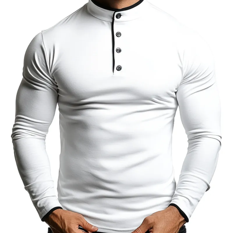 Men's Vintage Casual Henley Collar Cotton Blend Long Sleeve T-Shirt 56126950F sold by Manly product image thumbnail 2