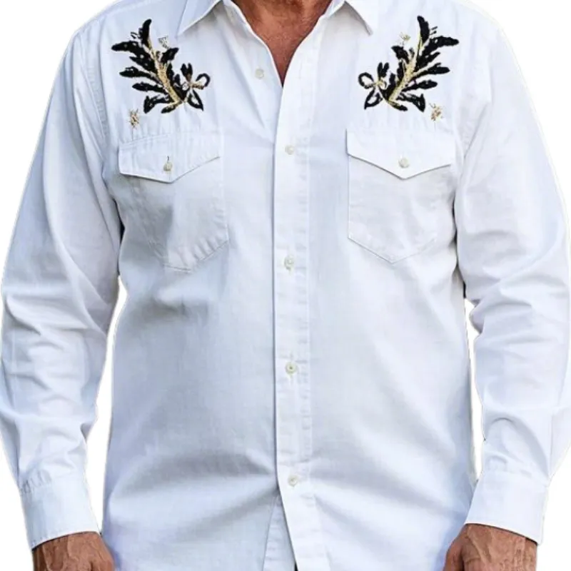 Men's Vintage Classic Lapel Cotton Blend Embroidered Long Sleeve Shirt 57521045F sold by Manly product image thumbnail 2