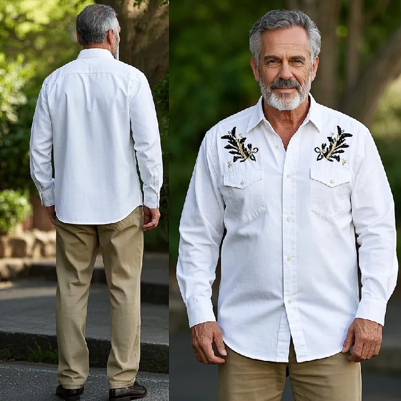 Men's Vintage Classic Lapel Cotton Blend Embroidered Long Sleeve Shirt 57521045F sold by Manly product image thumbnail 3