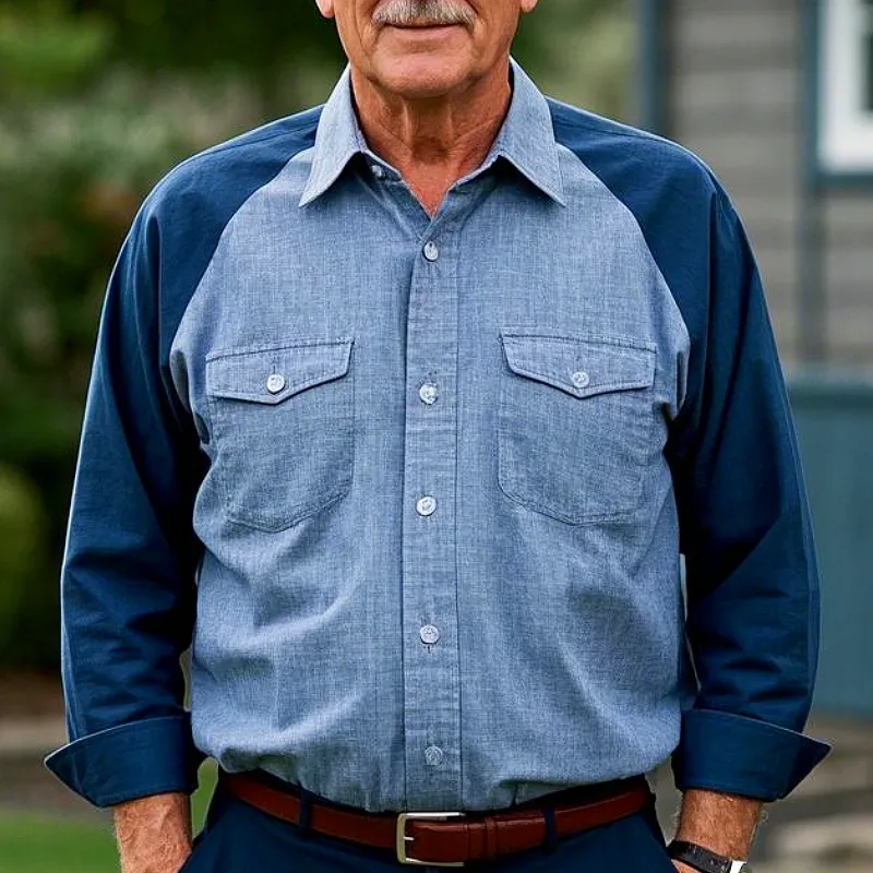 Men's Vintage Casual Lapel Cotton Blend Long Sleeve Shirt 38041869F sold by Manly product image thumbnail 2