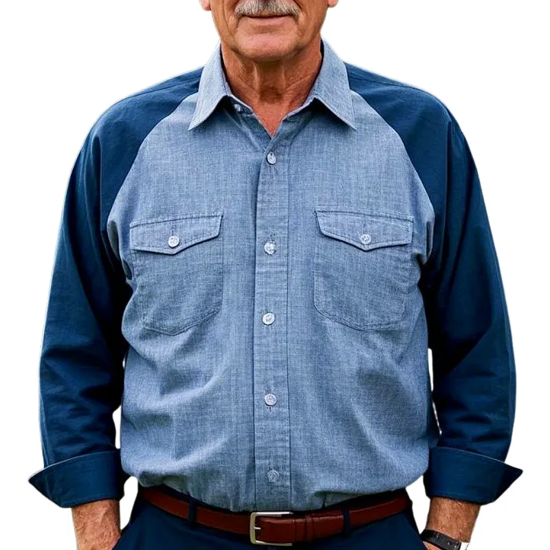 Men's Vintage Casual Lapel Cotton Blend Long Sleeve Shirt 38041869F sold by Manly