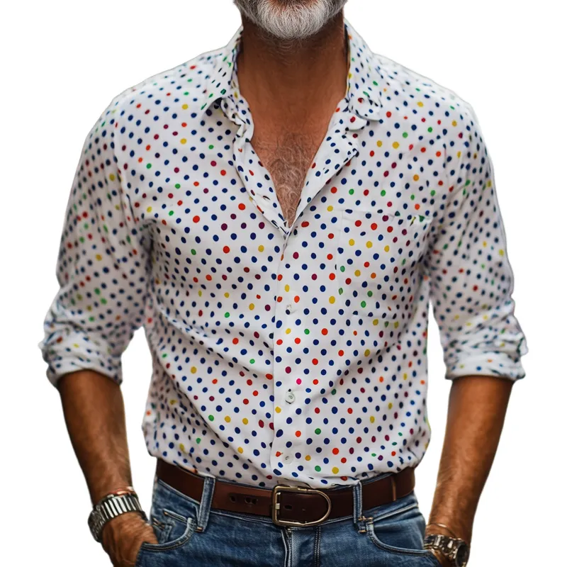 Men's Fashion Rainbow Coloring Polka Dot Lapel Long Sleeve Shirt 58451476Z sold by Manly