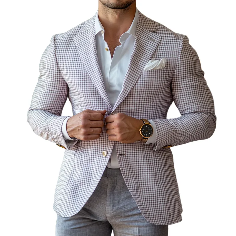 Men's Fashion Spring Summer Checked Notch Lapel Two Buttons Blazer 43519734Z sold by Manly