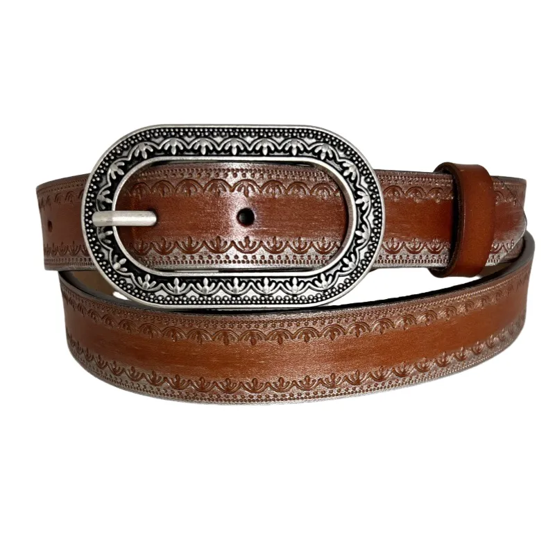 Men's Vintage Distressed Engraved Embossed Genuine Leather Belt 44748904U sold by Manly product image thumbnail 5