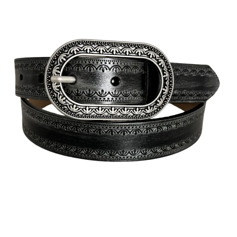 Men's Vintage Distressed Engraved Embossed Genuine Leather Belt 44748904U sold by Manly product image thumbnail 3