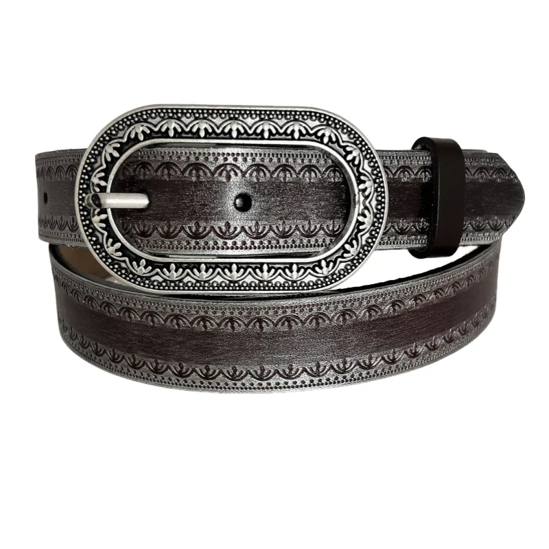 Men's Vintage Distressed Engraved Embossed Genuine Leather Belt 44748904U sold by Manly product image thumbnail 4
