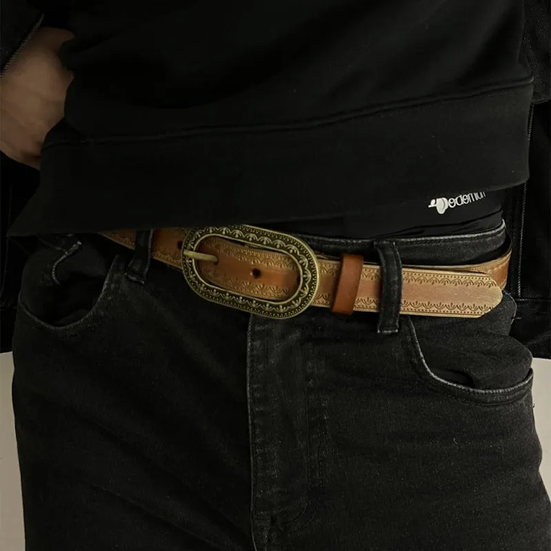 Men's Vintage Distressed Engraved Embossed Genuine Leather Belt 44748904U sold by Manly product image thumbnail 2