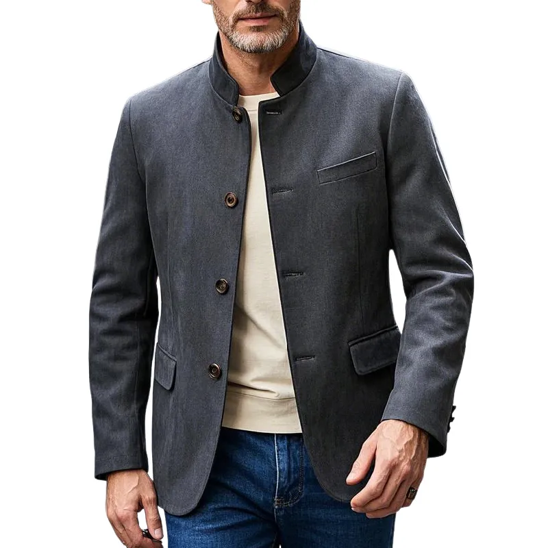 Men's Casual Suede Stand Collar Single Breasted Blazer 81976259F sold by Manly