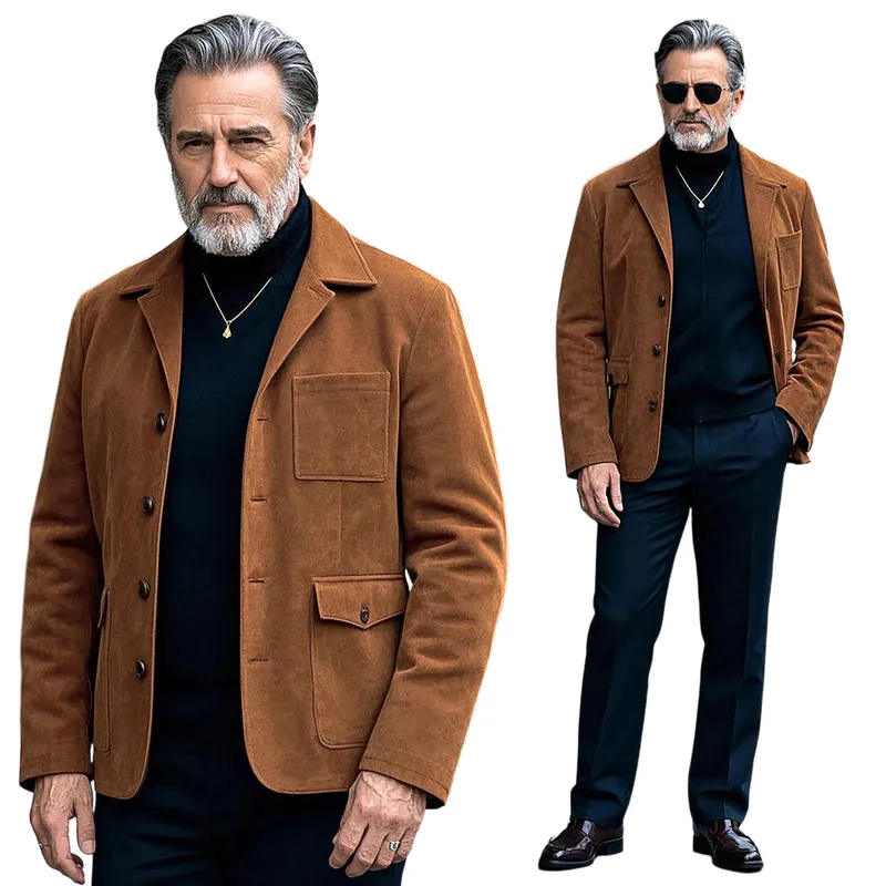Men's Casual Suede Lapel Single Breasted Multi-Pocket Slim Fit Blazer 29857124F sold by Manly product image thumbnail 2