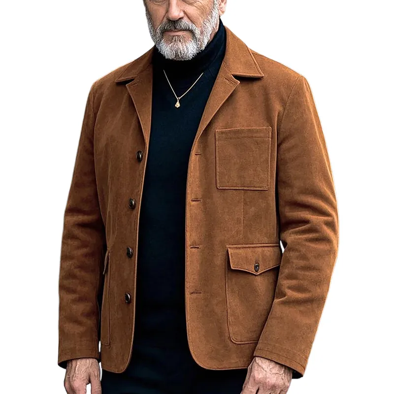 Men's Casual Suede Lapel Single Breasted Multi-Pocket Slim Fit Blazer 29857124F sold by Manly
