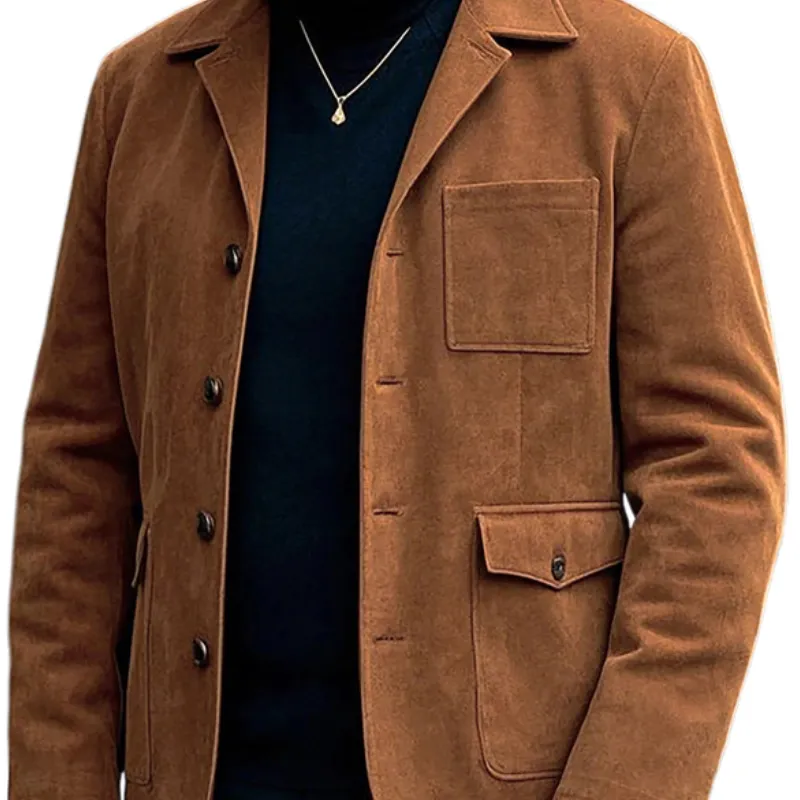 Men's Casual Suede Lapel Single Breasted Multi-Pocket Slim Fit Blazer 29857124F sold by Manly product image thumbnail 3