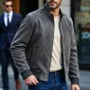 Men's Casual Suede Stand Collar Zip-up Slim Jacket 15558630F sold by Manly
