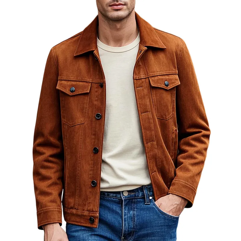 Men's Casual Suede Lapel Single Breasted Slim Fit Jacket 16142747F sold by Manly