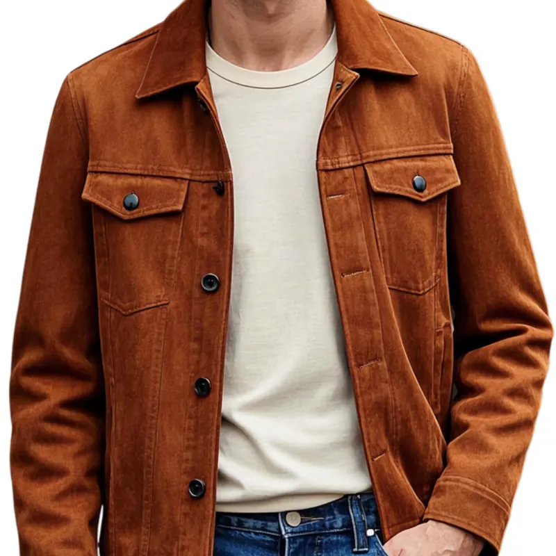 Men's Casual Suede Lapel Single Breasted Slim Fit Jacket 16142747F sold by Manly product image thumbnail 2