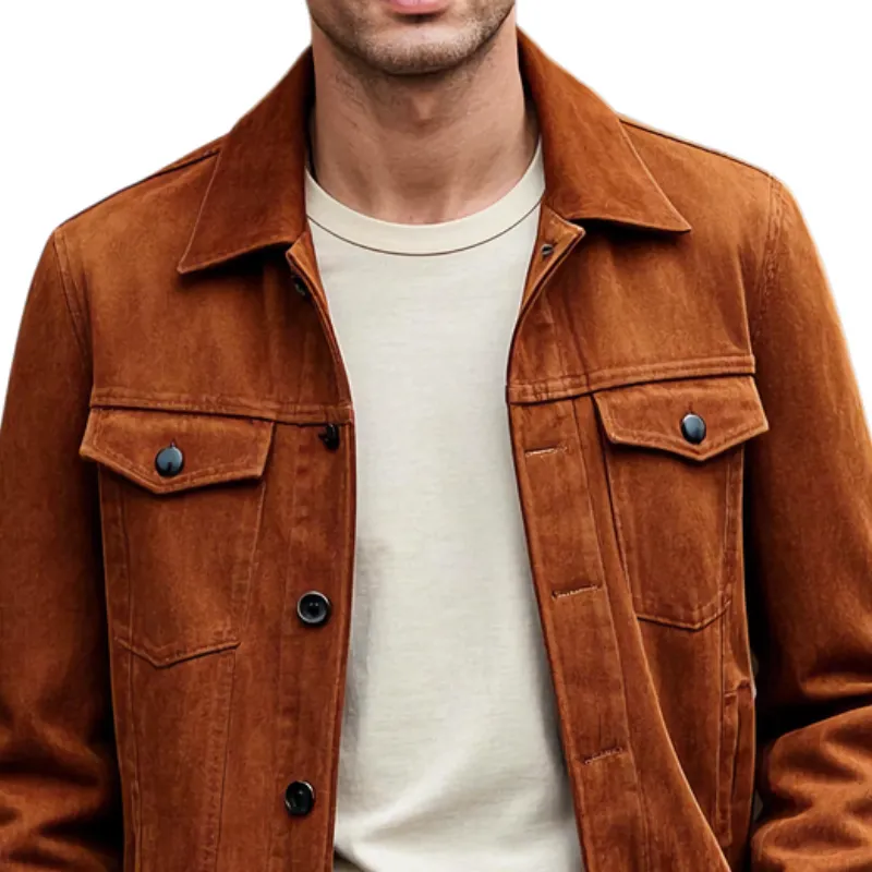 Men's Casual Suede Lapel Single Breasted Slim Fit Jacket 16142747F sold by Manly product image thumbnail 3