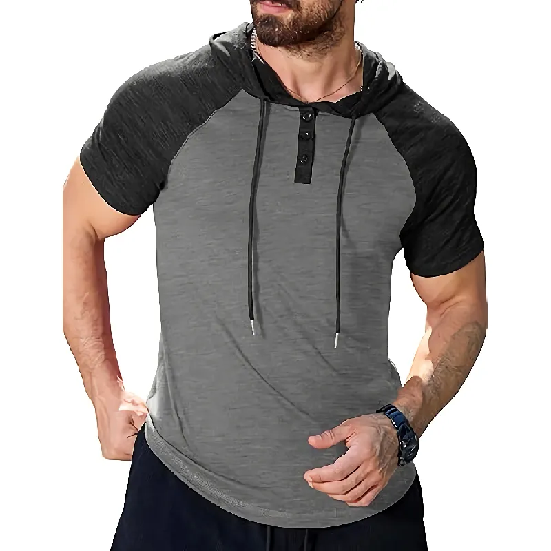 Men's Casual All-match Cotton Blend Short-sleeved Hoodie 19451985F sold by Manly