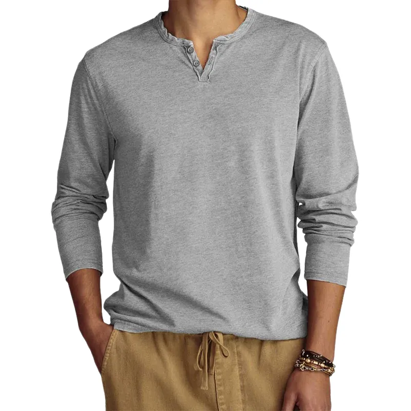 Men's Retro Casual Solid Color Small V Neck Long Sleeve T-shirt 76667888TO sold by Manly