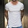 Men's Retro Casual Striped Printed Round Neck Short Sleeve T-Shirt 05235907TO sold by Manly