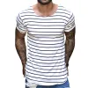 Men's Retro Casual Striped Printed Round Neck Short Sleeve T-Shirt 05235907TO sold by Manly