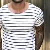 Men's Retro Casual Striped Printed Round Neck Short Sleeve T-Shirt 05235907TO sold by Manly
