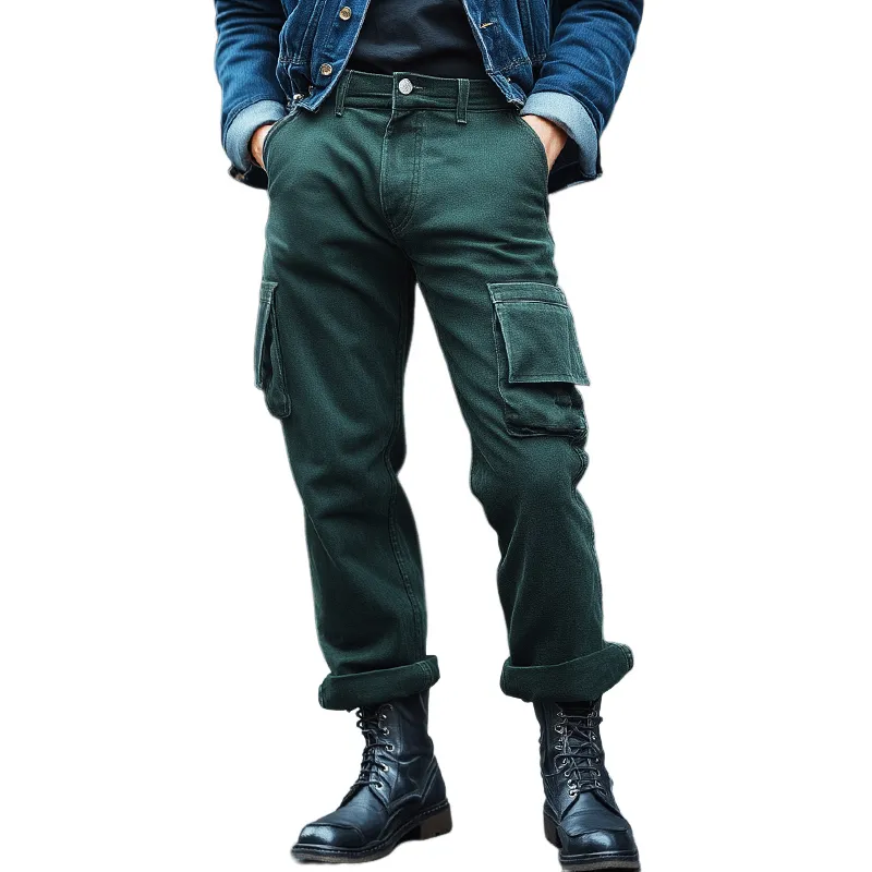 Men's Retro Casual Distressed Workwear Multi-Pocket Pants 17969141TO sold by Manly