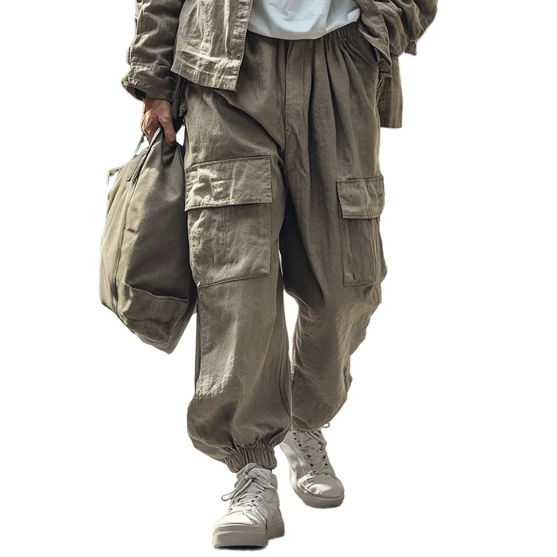 Men's Vintage Casual Cotton and Linen Pocket Pants 31846126TO sold by Manly