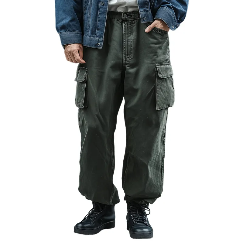 Men's Retro Casual Distressed Workwear Multi-Pocket Pants 84659484TO sold by Manly