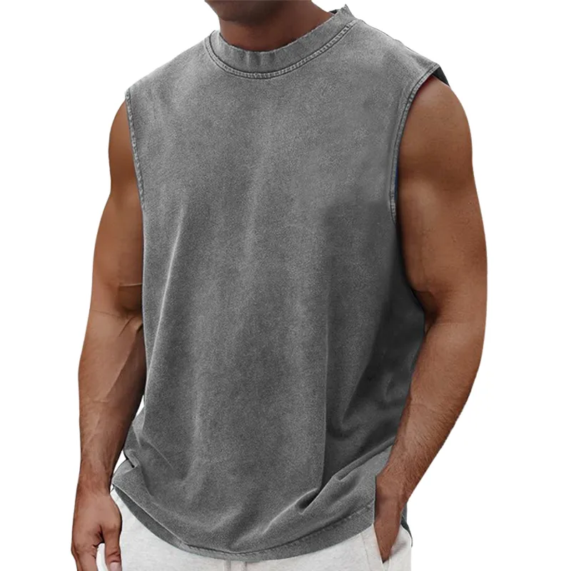 Men's Retro Casual Distressed Round Neck Tank Top 69997255TO sold by Manly