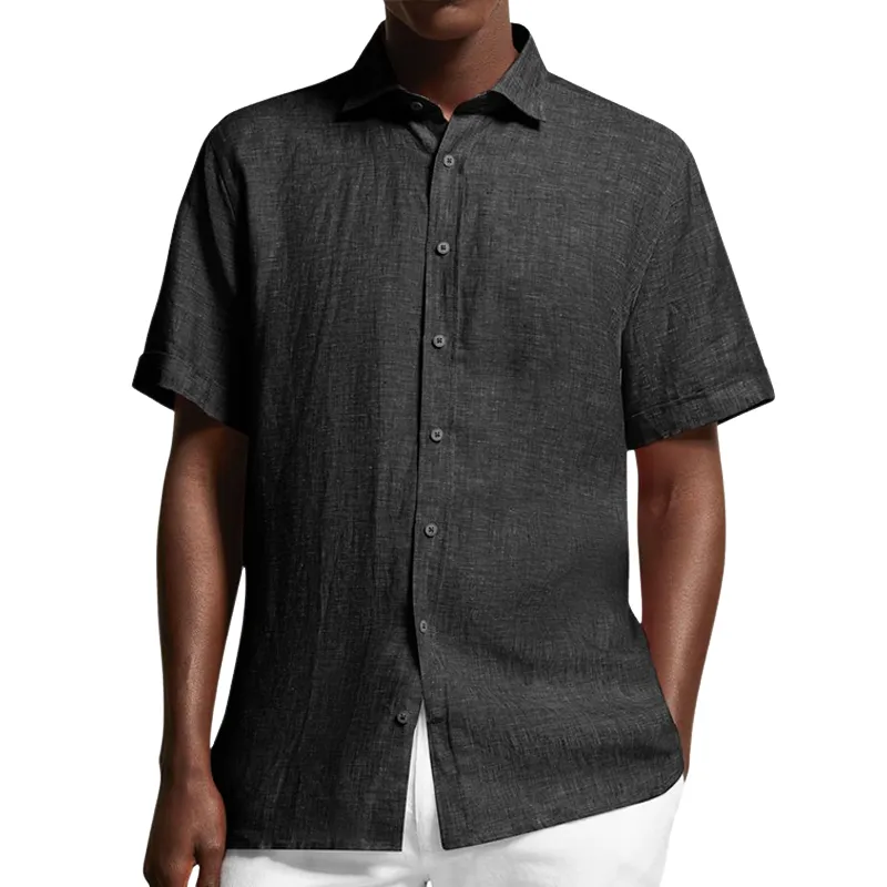 Men's Retro Casual Linen Pocket Lapel Short Sleeve Shirt 26019252TO sold by Manly
