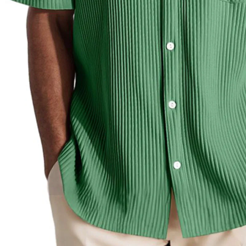 Men's Retro Casual Ribbed Pocket Lapel Short Sleeve Shirt 90116565TO sold by Manly product image thumbnail 3