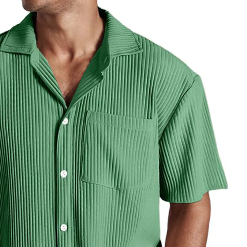Men's Retro Casual Ribbed Pocket Lapel Short Sleeve Shirt 90116565TO sold by Manly product image thumbnail 2